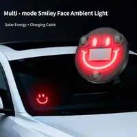 Lumière LED néon sans fil à énergie solaire avec visage souriant, 6 couleurs, lampe d'ambiance intérieure de voiture, accessoire décoratif automobile