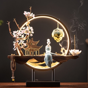 Hiện Đại LED Ánh Sáng Vòng Hương Burner Sáng Tạo Gốm + Thủy Tinh Ngược Dòng Chảy Zen Trung Quốc Tôn Giáo Bền Trang Trí Khuếch Tán - Product Image 3