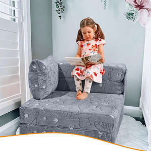 Coussin de canapé pour enfants, tabouret pliant en mousse haute densité pour enfants de 2 à 4 ans avec accoudoirs, couleur grise - Product Image 1