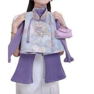Tongxingyuan Girls' Purple Chinese Style Vest And Pants Set Thickening Party Wear Baby Girls Traditional Clothing - Product Image 5
