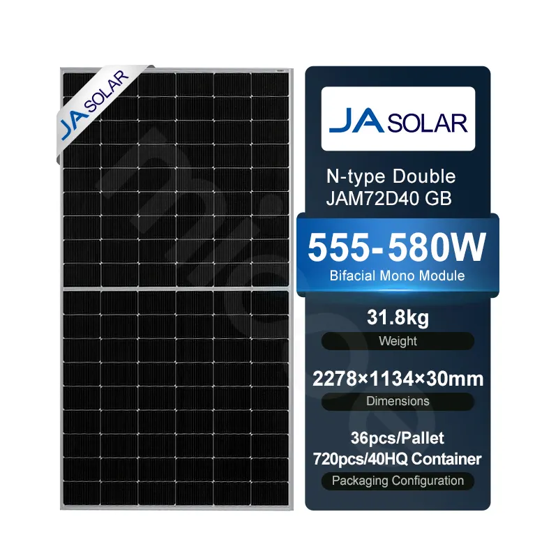 JA N type JAM72D40 555-580/GB Series 555W 560W 565W 570W 575W 580W Panneaux solaires bifaciaux