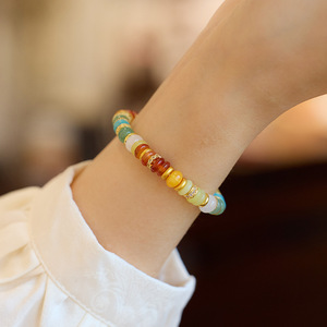 Bracelet en pierres naturelles pour <span class=keywords><strong>femme</strong></span>, avec pendentifs en or, diamant et gemmes multicolores, style raffiné, idéal pour petite amie - Product Image 2
