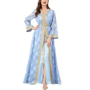 Middle East Arab clothing abaya women's V-neck long-sleeved European and American foreign trade two-piece cross-border dress