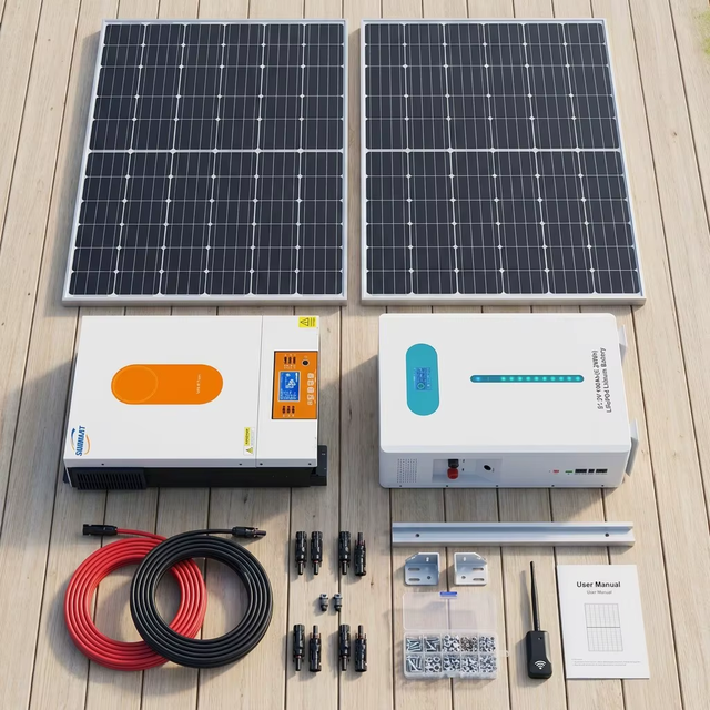Complete Off-Grid Solar Power System Kit 5.12KWh LiFePO4 Battery 4KW Hybrid Inverter for Home Residential