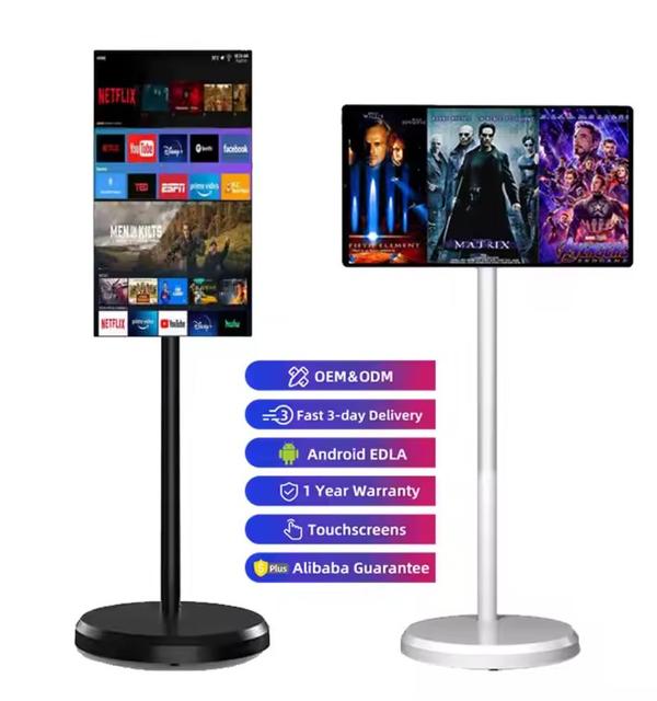 21.5 Inch Battery-Powered Portable Android Tablet Smart TV for Kids HDTV Definition 12V Power White Gym Gaming Live Room Stand