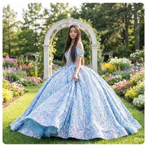 Robes de Quinceañera scintillantes bleu ciel Dy8525, dentelle et perles, robe de bal formelle pour anniversaire, Vestidos De 15 Anos, robe Jancember - Product Image 1
