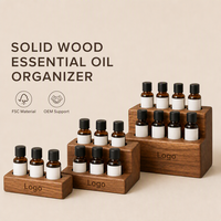 Support de Bouteilles d'Huiles Essentielles en Bois Massif avec Logo Personnalisé, Présentoir en Bois Multi-emplacements pour Flacons compte-gouttes, Base de Rangement pour Arômes