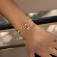 Bracelet Classique BinShuo à Double Chaîne en Acier Inoxydable avec Zircon Rond Blanc Plaqué Or 18K PVD Étanche pour Femmes