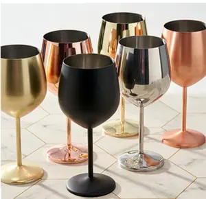 Gold Stainless Steel Red Stemmed Wine Glass Champagne Goblet Cup Drinking Cup