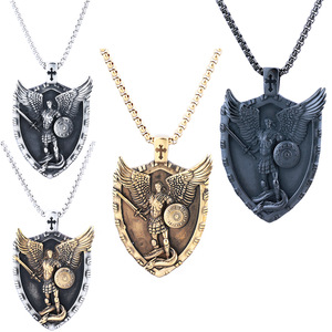 Produsen kalung liontin Punk antik Saint Michael Archangel baja tahan karat pria - Product Image 1