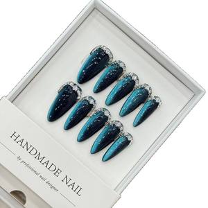 Nuevo estilo dulce diseño <span class=keywords><strong>rosa</strong></span> claro <span class=keywords><strong>plata</strong></span> ataúd <span class=keywords><strong>palo</strong></span> en <span class=keywords><strong>uñas</strong></span> cola de pez perla pintada a mano Prensa en <span class=keywords><strong>uñas</strong></span> postizas - Product Image 2