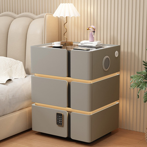 Table de chevet intelligente noire, table de chevet flottante à trois tiroirs avec recharge sans fil, pas d'installation requise - Product Image 4