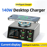Station de charge 140W USB C, bloc chargeur GaN III 8-en-1, hub de charge rapide, adaptateur chargeur pour ordinateur portable PD 100W pour téléphone portable