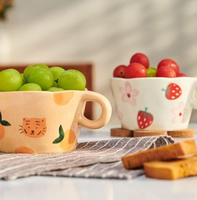 Mug en céramique style rétro coréen, peint à la main, motif fleur de fraise, élégant, résistant à la chaleur, passe au lave-vaisselle, cadeau d'affaires