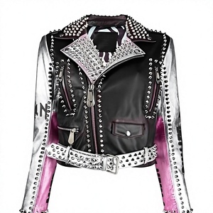 Punk Style Cowhide <b>Leather</b> Motorcycle <b>Jacket</b> Men Plus Size Studded Rivet Zipper Turn-down Collar Short Sleeve Autumn Fashion - Product Image 1