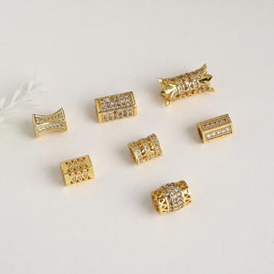 Gold Inlaid Zircon Barrel <b>Beads</b> <b>Large</b> Hole Spacer <b>Beads</b> For DIY Bracelet Necklace Jewelry Making Accessories Wholesale - Product Image 4