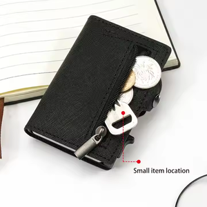 Vente en gros porte-cartes automatique RFID en cuir PU Saffiano fin bouton poussoir en métal porte-monnaie de mode pour crédit bancaire pour cartes Pop - Product Image 6