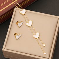 Set Kalung & Anting Baja Tahan Karat, Liontin Rantai & Anting Tusuk Senada, Hipoalergenik Tahan Air Warna Emas Perak Hadiah OEM