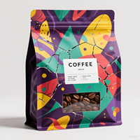 Sachets de café refermables à huit soudures latérales, imprimés sur mesure, avec fenêtre transparente, valve et fermeture éclair, en matériau de qualité alimentaire, vente en gros