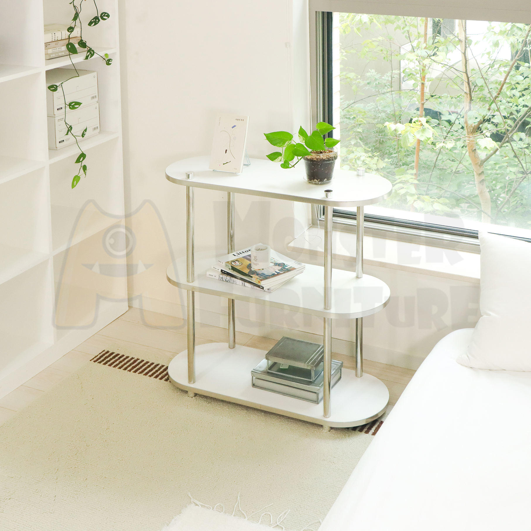 (S) สีขาวและวอลนัท ขอบ ABS สีเงิน (พลิกกลับได้) (F) สีเงิน