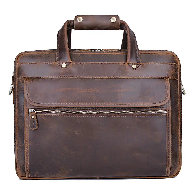 Men Original Leather Antique Fashion Business Briefcase 15.6" Laptop Case Portfolio Bag One Shoulder Messenger