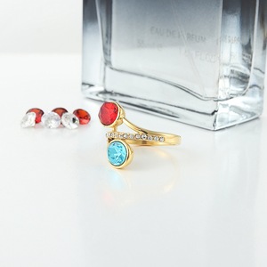 yunnique <b>Gold</b> Tone Gemstone <b>Ring</b> With Red And Blue Stones Bezel Setting Women's Fashion Jewelry Party <b>Ring</b> - Product Image 4