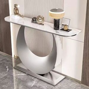 <span class=keywords><strong>Mesa</strong></span> de Decoración de Entrada con Base de <span class=keywords><strong>Media</strong></span> <span class=keywords><strong>Luna</strong></span> en Metal Dorado, Mueble Moderno para Sala de Estar, <span class=keywords><strong>Mesa</strong></span> de Esquina para Pasillo - Product Image 6