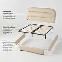 WINMAX Lit Modulaire Moderne de Luxe en Cuir Véritable Rembourré, Confortable et Éclairé, Tailles King et Queen, pour Maison et Hôtel 2516