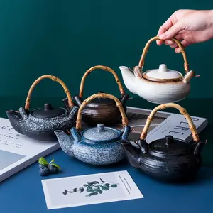 Japan Designer Rattan Griff Kaffee Keramik Tee tasse Set Kaffeetassen Töpfe Set äthiopischen Stil Teekanne