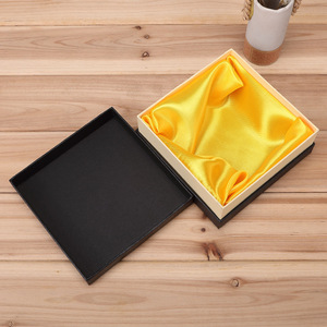 Elegant Square <b>Black</b> Top & Bottom <b>Gift</b> <b>Box</b> with Recycled Materials and Yellow Lined Crepe Fabric Luxurious Packaging - Product Image 3