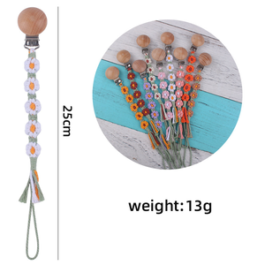 Attache-<span class=keywords><strong>tétine</strong></span> tricotée mignonne pour bébé, sangle porte-<span class=keywords><strong>tétine</strong></span> tressée, attache-<span class=keywords><strong>tétine</strong></span> pour fille avec fleur au crochet - Product Image 5