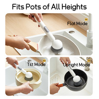 Brosse Cuisine 6 Positions: Rechargeable PET avec Distributeur Savon pour Poêles/Casseroles - Poignée Réglable Portable