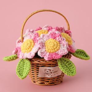Panier de fleurs au crochet fait main, <span class=keywords><strong>tournesol</strong></span> et marguerite, en couleurs vives assorties (<span class=keywords><strong>rose</strong></span>, jaune, orange), idéal comme cadeau pour elle ou pour sa mère - Product Image 2
