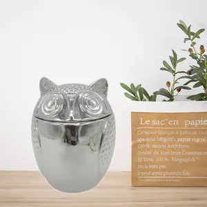 Huifa Customizable Ceramic Storage Jar Lovely Silver Owl Design for Home Christmas Decor and Storage Animal Shaped Model