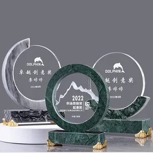 ADL K9 Crystal Glass Marble and White Jade Wooden Base Trophies and Awards with High-Quality and Customized Logo