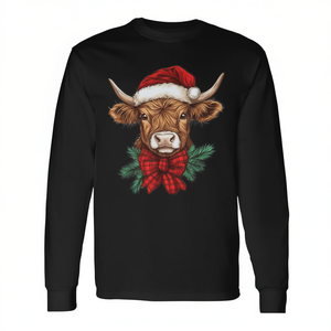 Camiseta de manga larga con diseño de vaca de las Tierras Altas y gorro de Papá Noel, pijama navideño con diseño de vaca - Product Image 2