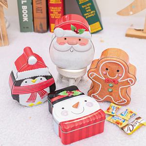 Boîte en métal de Noël pour cadeaux, cartes de vœux, biscuits, décorations de fête, Père Noël, Bonhomme de neige, Ours en pain d'épices, Pingouin - Product Image 6