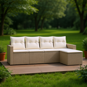 Conjunto de Sofá de Jardín de Ratán Beige con Almacenamiento, Muebles de Exterior de 4 Plazas, Diseño Contemporáneo - Product Image 2