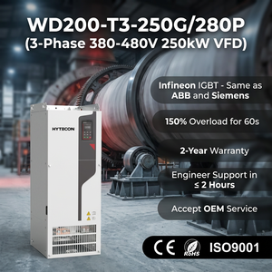 HYTECON WD200-T3-250G/280P 250kW VFD 3 Phase 380V 400HP Frequency <b>Converter</b> AC Drive IP20 2-Year Warranty Heavy Duty - Product Image 1