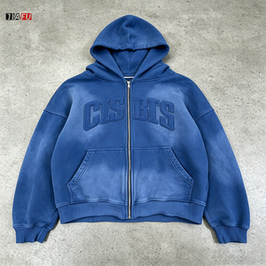 500gsm <strong>Men's</strong> <strong>Hoodies</strong> High Quality Oversized Acid Washed Zip up Heavyweight Blank <strong>Hoodies</strong> <strong>for</strong> <strong>Men</strong> Embroidery Custom Logo Supplier - Product Image 1