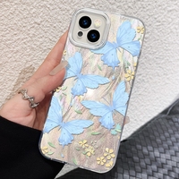 Nouvelle Coque de Téléphone Papillon Nuage Bleu pour iPhone 16 15 17 Pro Max 13, Coque Arrière Mobile IMD Simple et Brillante en Fil Plume