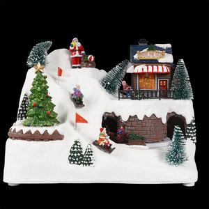 Vente en gros MELODY Noël 8 chansons, scène <span class=keywords><strong>de</strong></span> montagne lumineuse à LED, village <span class=keywords><strong>de</strong></span> Noël musical animé, train rotatif, Père Noël en polyrésine - Product Image 5