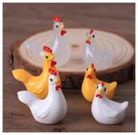 Enfants Miniature dessin animé 3D coq et poule poulet brillant lumineux Aquarium jouet Mini résine animaux Figurines en vrac pour Mini