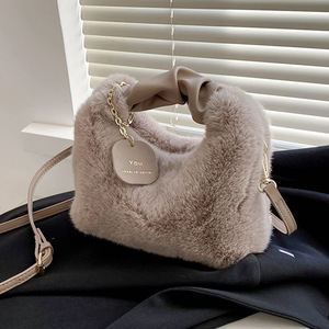 New Plush Crossbody <b>Handbag</b> Texture Fashion Female Bag Autumn and Winter Wool Bag With a Small Chain Hand Bag - Product Image 4