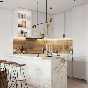 Meubles de cuisine modulaires de style Shaker moderne, petite taille, avec évier, robinet, marbre, charnières à fermeture douce, panneaux de porte en MDF laqué. - Product Image 4