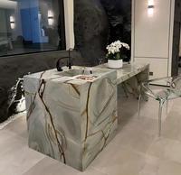 Dalle de marbre de luxe Nebula, base cyan clair avec veines circulaires, marbre naturel pour mur TV, îlot de cuisine, comptoir