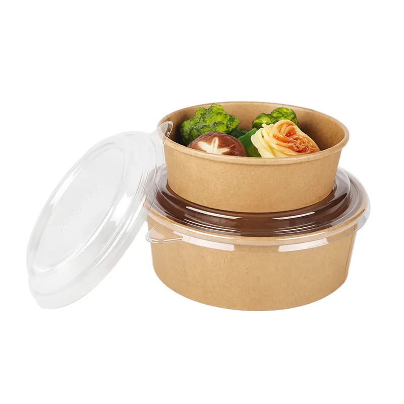Customized design kraft food containers wholesale eco-friendly kraft 1300ml paper soup salad bowl cups with lid food paper bowl