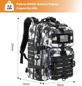 Mochila Táctica MOLLE de Fábrica para Camping, Viajes de 3 Días, con Parche de Bandera de EE. UU., Impermeable, de Poliéster, en Negro, Blanco y Camuflaje - Product Image 2