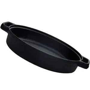 Pre-seasoned Oil Cast Iron Wok Pizza Pan Thick Flat Bottom Frying Pan with Two Loop Handle