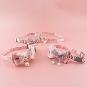 Collar de PU para mascotas con lazo de encaje rosa, Gargantilla para gatos, campana, suministros para perros y gatos, accesorios, productos - Product Image 2